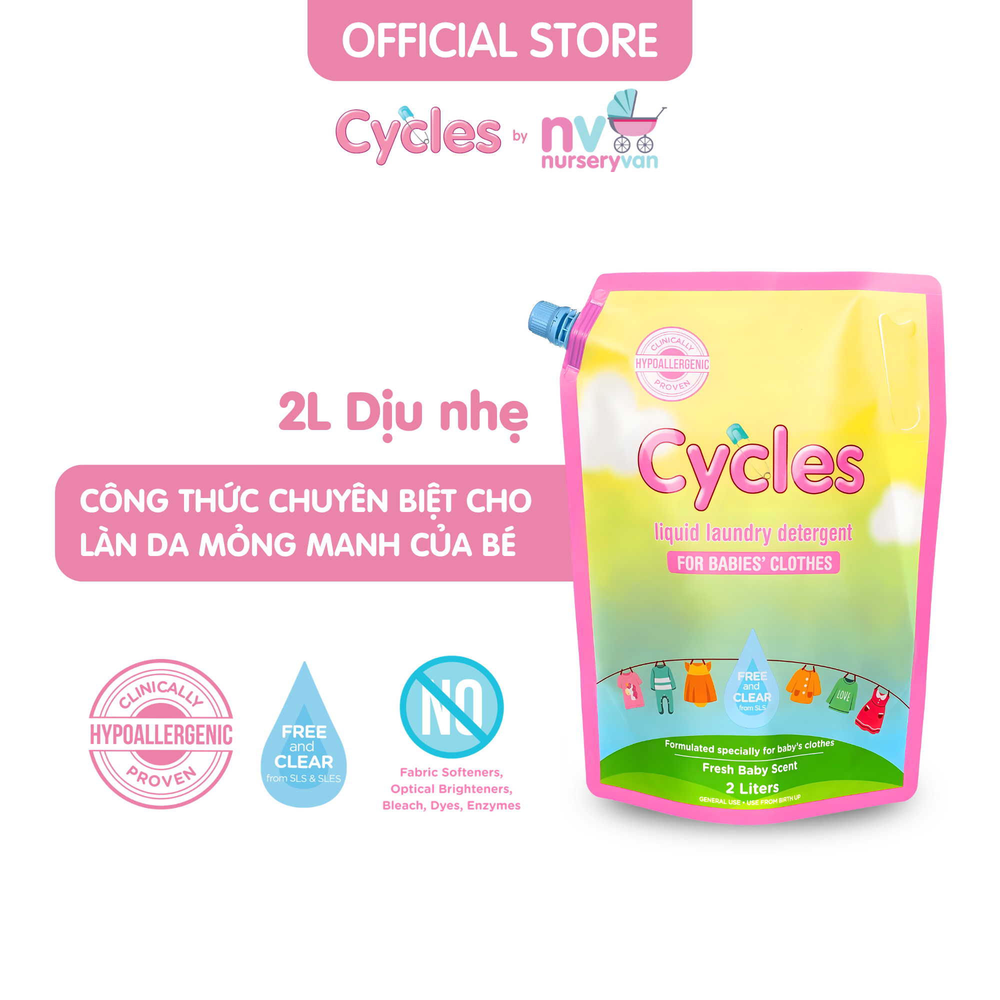 Nước giặt quần áo trẻ em Cycles Túi 2L